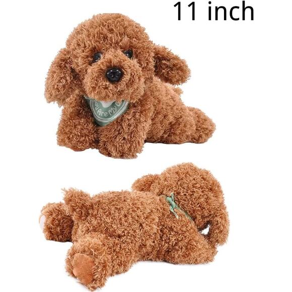 Goldendoodle Dog Plush Toy 11 Inch Brown Weighted Stuffed Puppy Gift for Kids - Picture 2 of 6